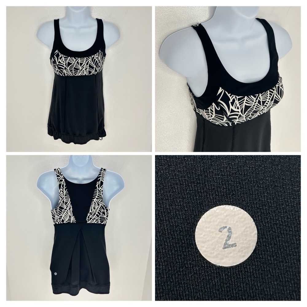 Lululemon Run Ta Ta Topper Tank Top Size 2 Black Cinch Hem Running Yoga Gym‎